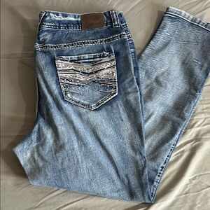 Maurices Straight Leg Blue Denim Jeans with Embellished Pocket